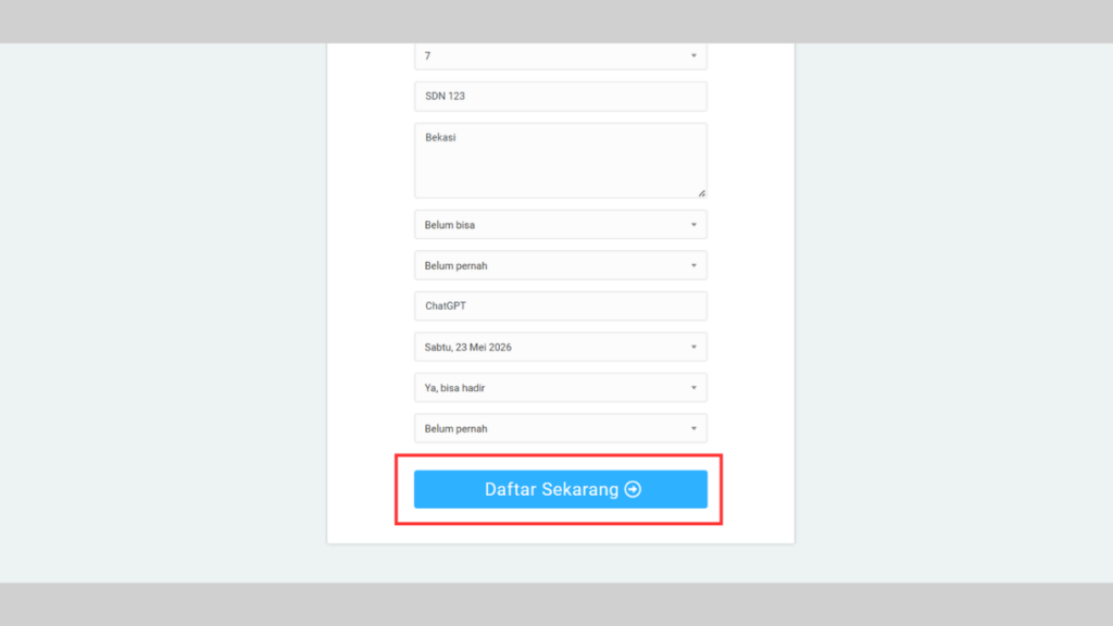 Klik Tombol Daftar Sekarang untuk Mengirimkan Data